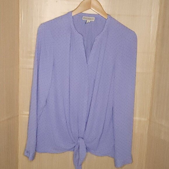Dana Buchman Blue Front Tie Navy Polka Dot Blouse Medium - Picture 1 of 7